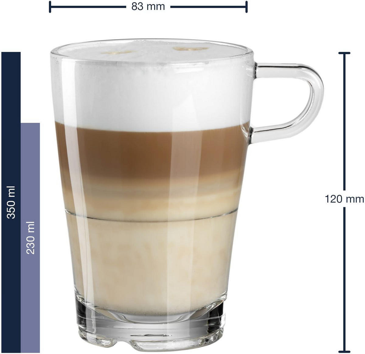 LATTE-MACCHIATO-GLAS Latte Macchiato Gläser Senso – Stapelbar – 350 ml – 6 Stück - Transparent, Glas - Leonardo