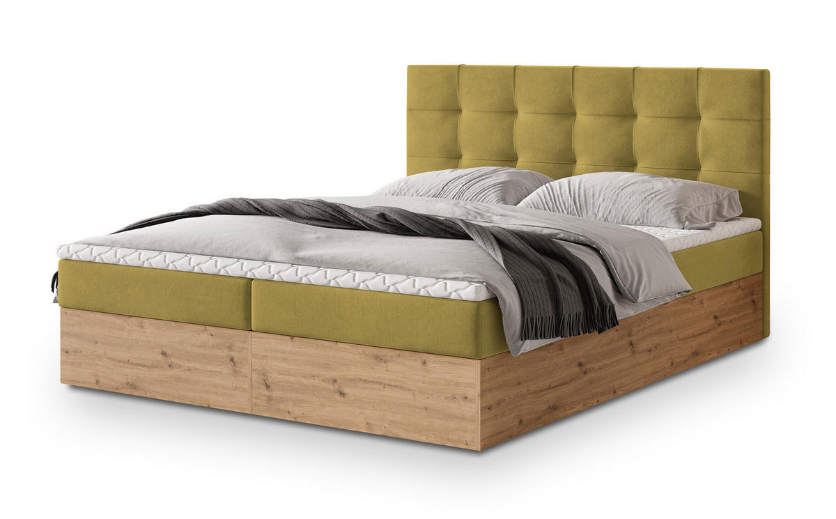 POSTEL BOXSPRING MOLVEN 160x200 cm, s matrací a úložným prostorem, žlutá - žlutá, kompozitní dřevo/textil (160/200cm) - MASSENO
