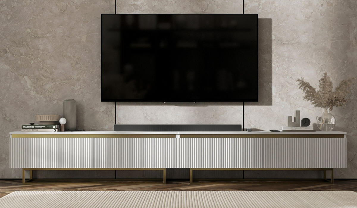 TV-LOWBOARD 2-er Set Selene Glamour Weiß Matt mit Metallrahmen 140 cm - Goldfarben/Weiß, Holzwerkstoff/Metall (280/44/35cm) - Meble Lindner