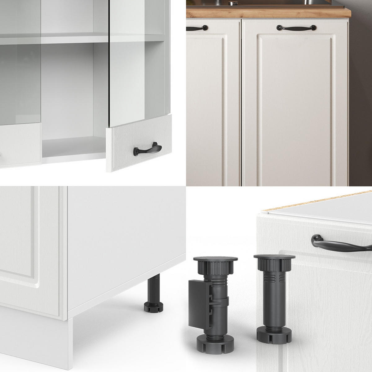 SINGLEKÜCHE R-Line Weiß Landhaus/Weiß 140 cm ohne AP - Creme/Weiß, Holzwerkstoff (140/81.6/46cm) - Vicco