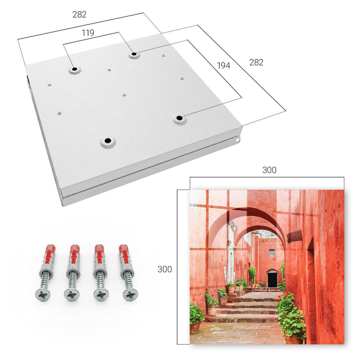 SCHLÜSSELBOX Weiß 30x30 cm – Türöffnung nach rechts - Rote Straße - Rot, Metall (30/30/5cm) - TULUP