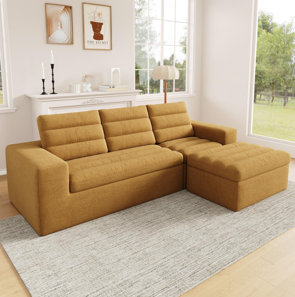 SOFA Modulares Ecksofa mit Hocker 253 x 161 x 89 cm Orange - Orange, Kunststoff (161/253cm) - Meubliv