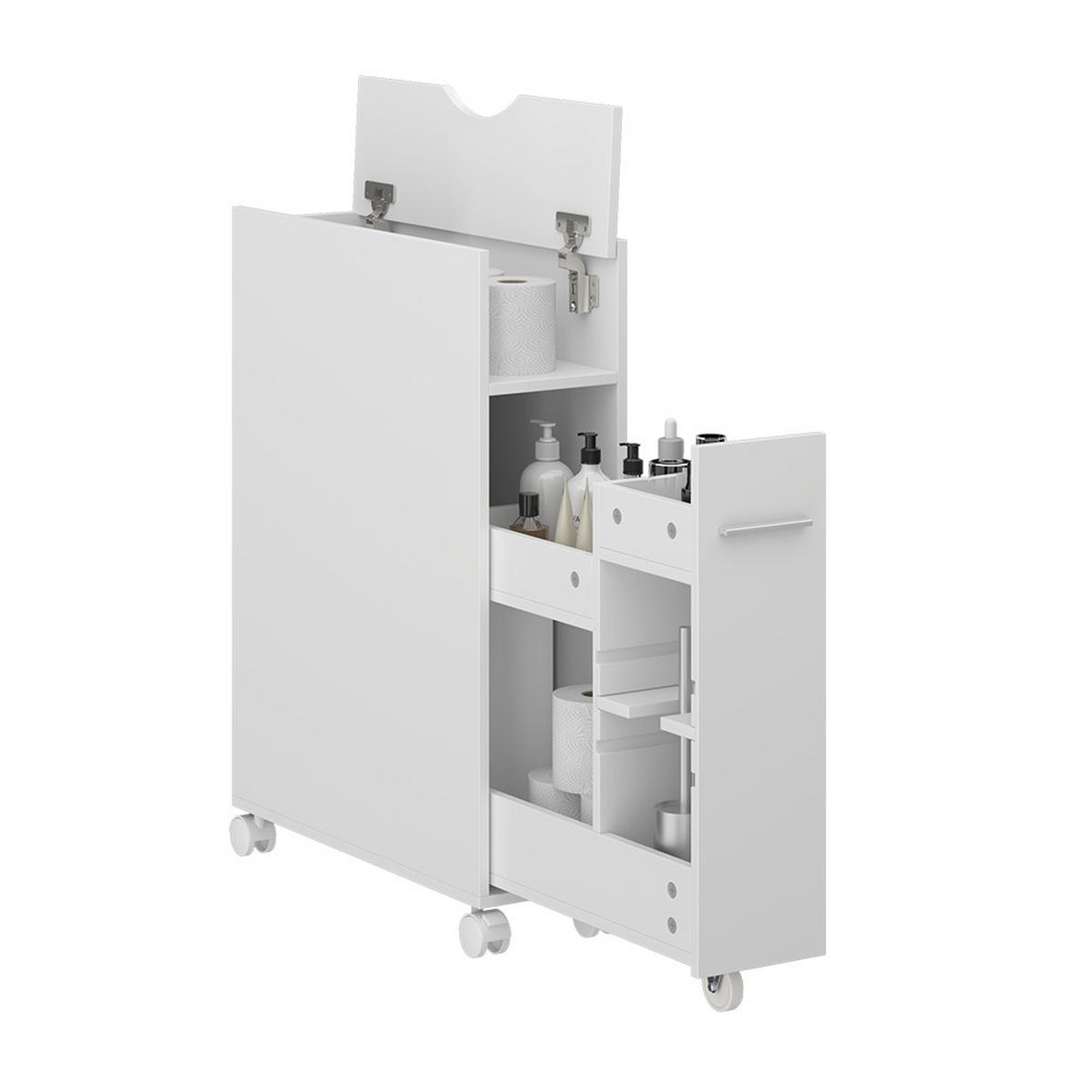 TOILETTENSCHRANK Niva Weiß 18 x 71.3 cm mit ausziehbarem Fach - Weiß, Holzwerkstoff (18/71.3/50cm) - Vicco