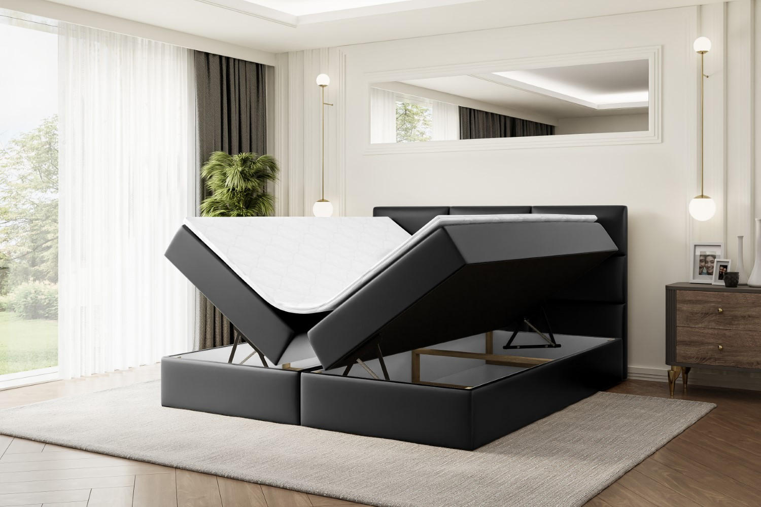 Thumbnail - Altdecor Boxbett, Schwarz Hochglanz, Holzwerkstoff, Höhe ca. 20 cm, 160x200 cm, Schlafzimmer, Betten, Boxspringbetten