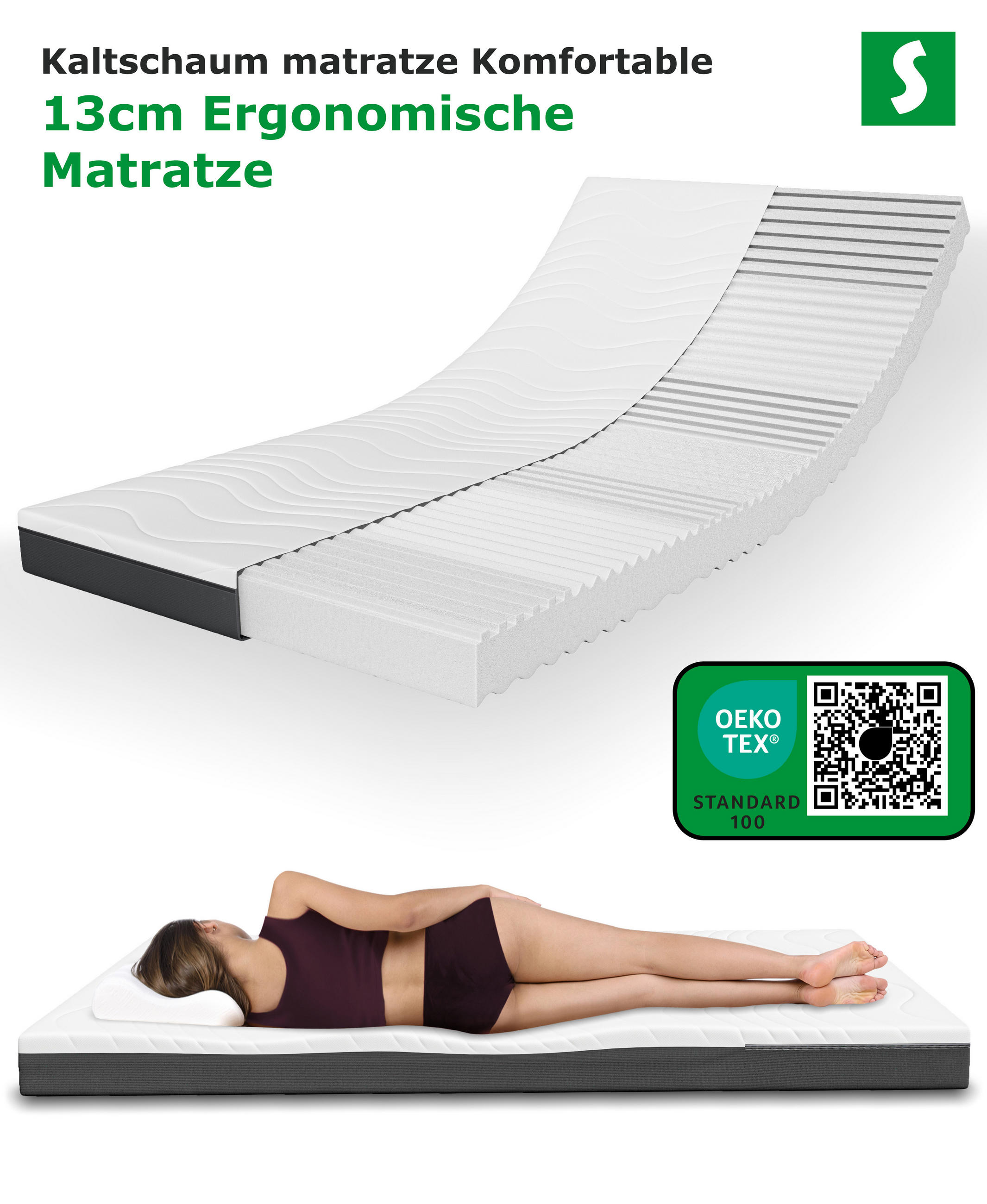 MITTELFEST Komfortable Kaltschaummatratze Öeko-Tex Zertifiziert 160 x 200 cm - Weiß, Textil (160/200cm) - Schlaftroll