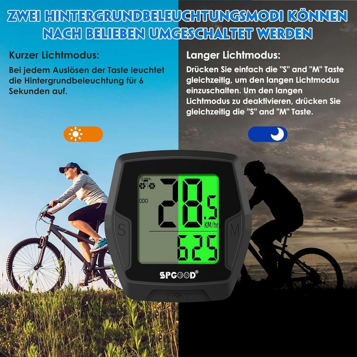 FAHRRADCOMPUTER Kabellos mit Hintergrundbeleuchtung und 21 Funktionen - Schwarz, Kunststoff (5.2/1/5.5cm)