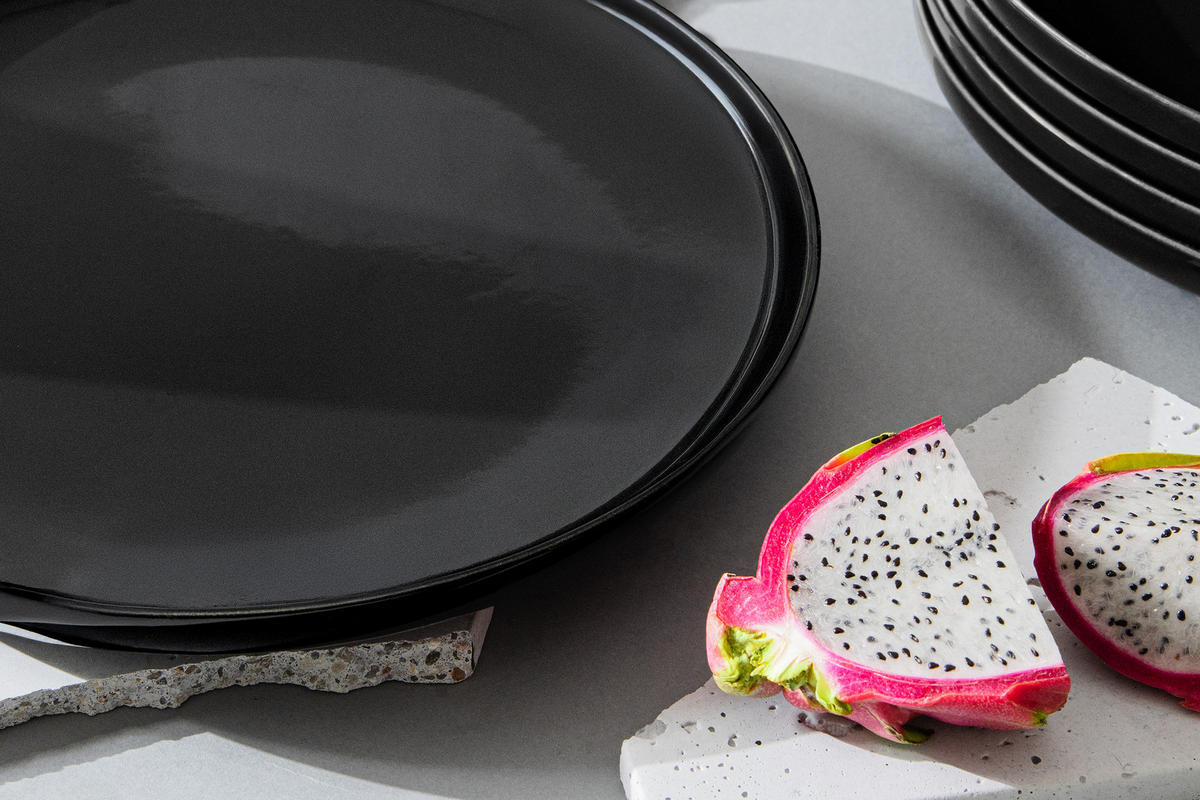 TAFELSERVICE VICTO 6 Personen 12-tlg VICTO - Schwarz Hochglanz, Keramik (27/2/27cm) - KONSIMO®