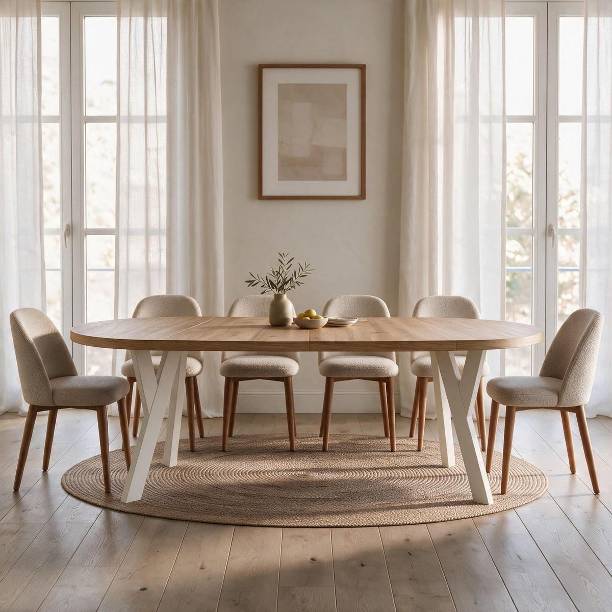 ESSTISCH ausziehbar rund ATO, 100-200 cm, Dekor Artisan, weiße Holzbeine - Dunkelbraun/Weiß, Holzwerkstoff/Buchenholz (100/100/77cm) - VENASI MÖBEL
