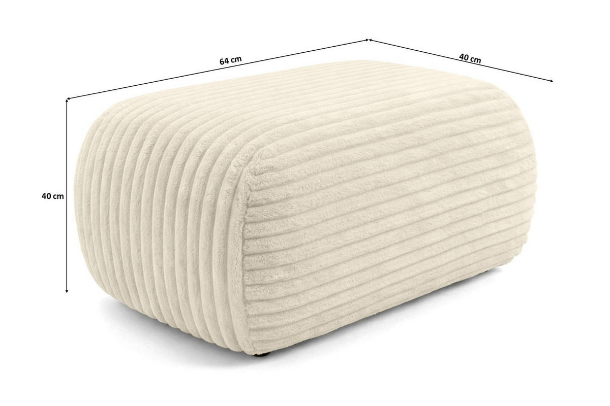 HOCKER Sitzpouf Für Wohnzimmer, Cordstoff Tilia, Ecru, BIS - Ecru, Holz (64/40/40cm) - Kaiser Möbel