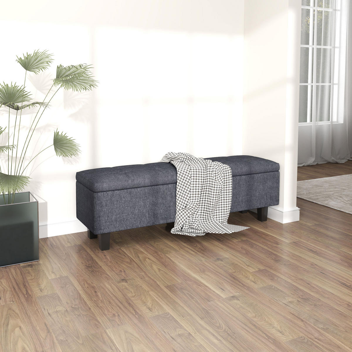 TRUHENBANK mit Stauraum, Polsterbank mit Leinenoptik, Holzbeine, Dunkelgrau - Dunkelgrau, Textil (40/45/138cm) - HOMCOM