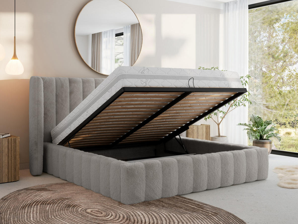 POLSTERBETT GOLETTA CLASSIC 200/200 - Hellgrau Plüsch - Multipocket-Matratze - Hellgrau, Textil (200/200cm) - MKS