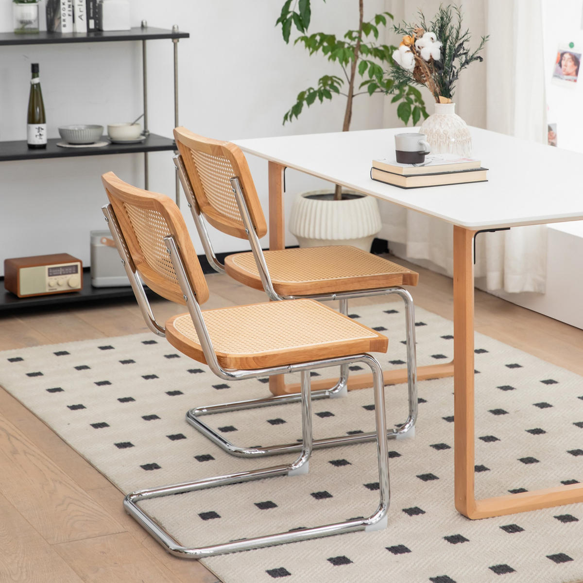 SCHWINGSTUHL 2-er Set,Freischwinger,Esszimmerstuhl,Naturfarben - Naturfarben, Metall (46.4/84.6/53cm) - LVHOM