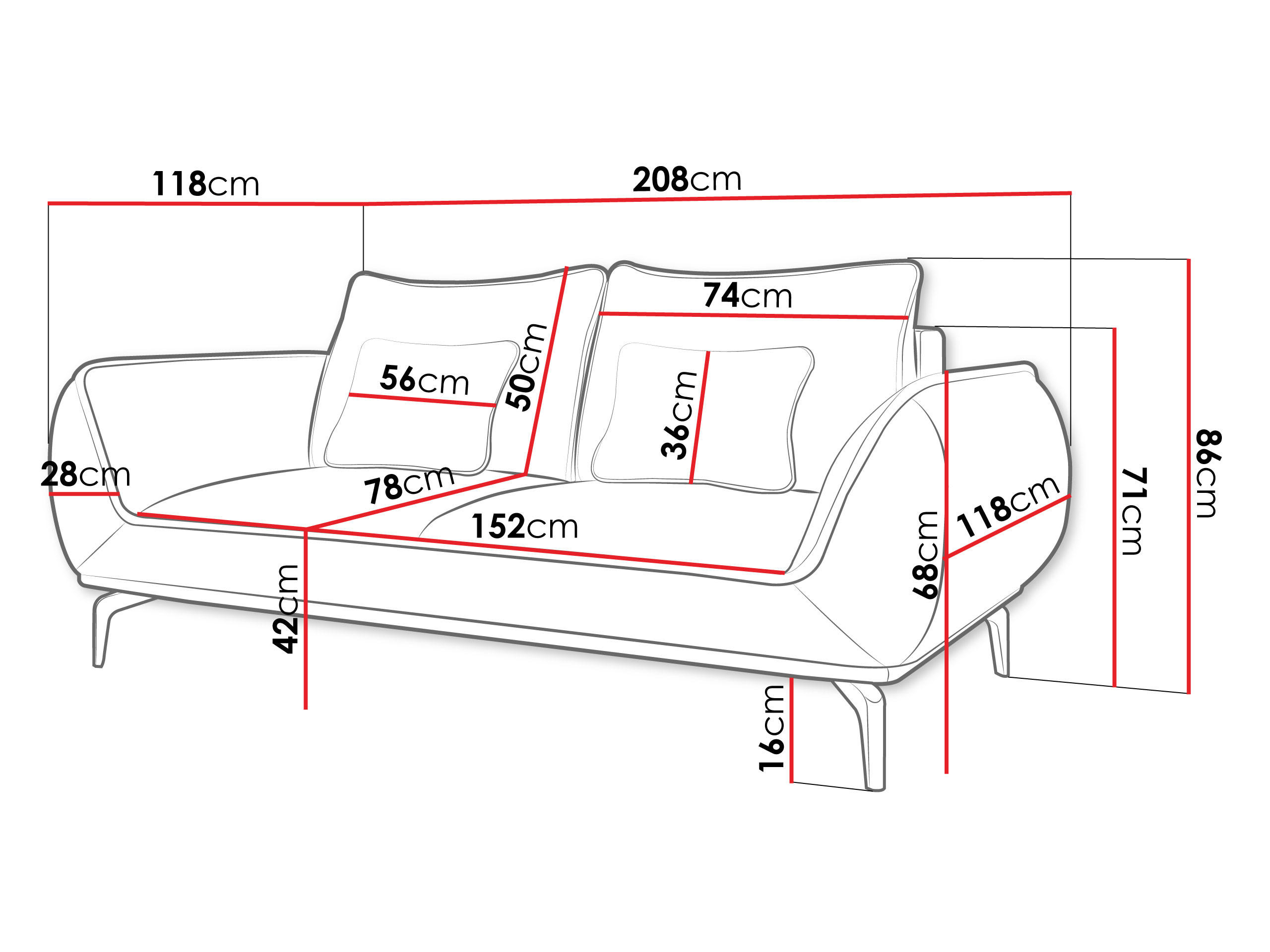 Thumbnail - Mirjan24 Sofa, Dunkelblau, Textil, 2-Sitzer, Rechteckig, 208x86x118 cm, Wohnzimmer, Sofas & Couches, Sofas