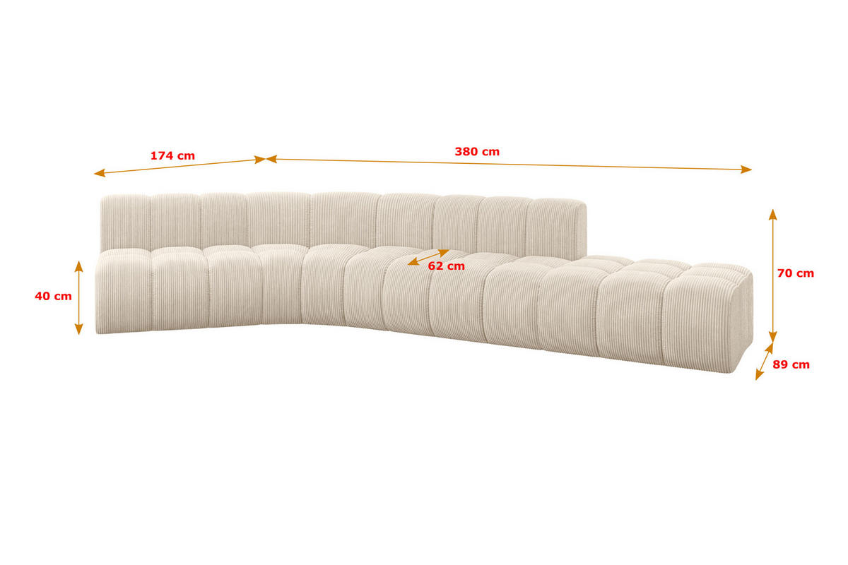 ECKSOFA modulares Sofa Brilo-L1 - 380x174x70 cm Beige - Beige, Holzwerkstoff/Textil (380/174cm) - ALTDECOR