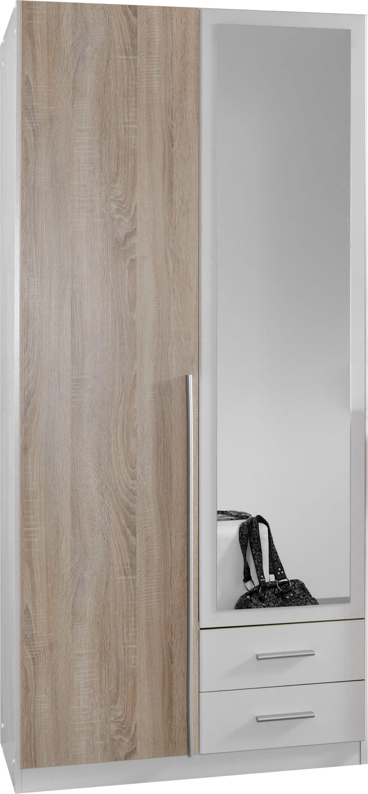 DREHTÜRENSCHRANK Skate Weiß mit Eiche Sägerau 91x197x58 cm BxHxT Kleiderschrank - Weiß, Holzwerkstoff (80/200/120cm)