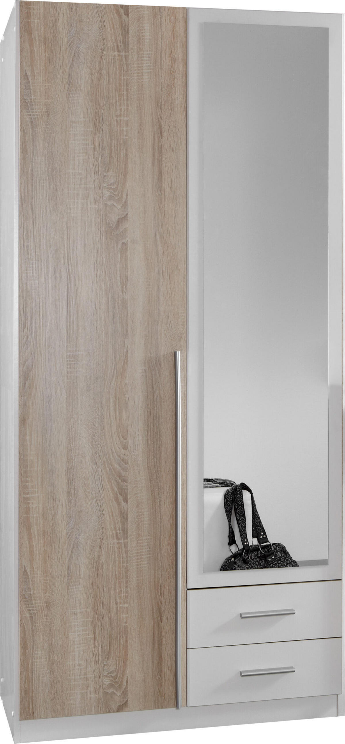 DREHTÜRENSCHRANK Skate Weiß mit Eiche Sägerau 91x197x58 cm BxHxT Kleiderschrank - Weiß, Holzwerkstoff (80/200/120cm)