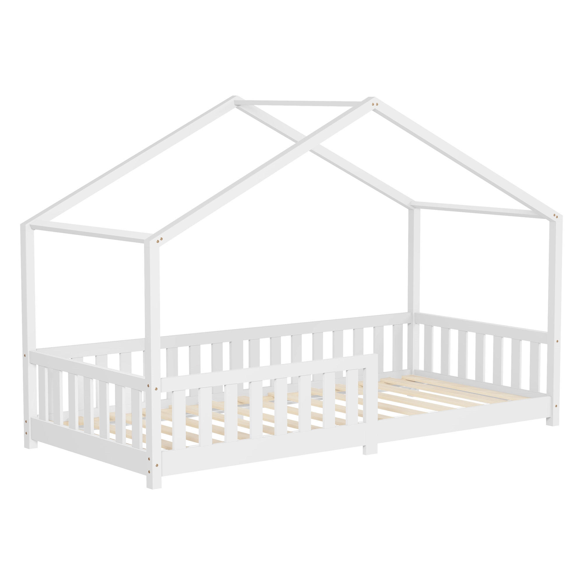 HAUSBETT 90x200 cm Weiß aus Kiefernholz mit Rausfallschutz - Weiß, Holz (90/200cm) - ML-DESIGN