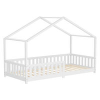 HAUSBETT 90x200 cm Weiß aus Kiefernholz mit Rausfallschutz - Weiß, Holz (90/200cm) - ML-DESIGN