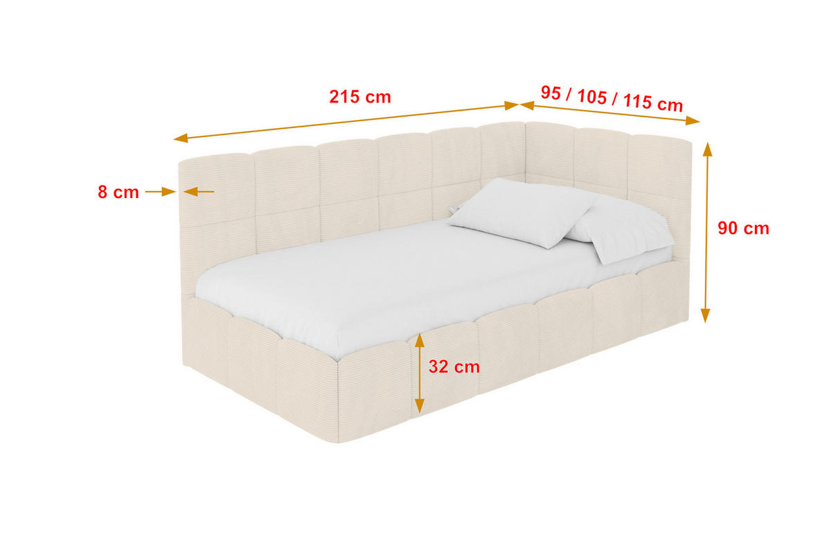EINZELBETT Jugendbett mit Bettkasten Links, ohne Matratze - LIVY 90x200 Beige - Sandfarben, Holzwerkstoff/Textil (90/200cm) - ALTDECOR
