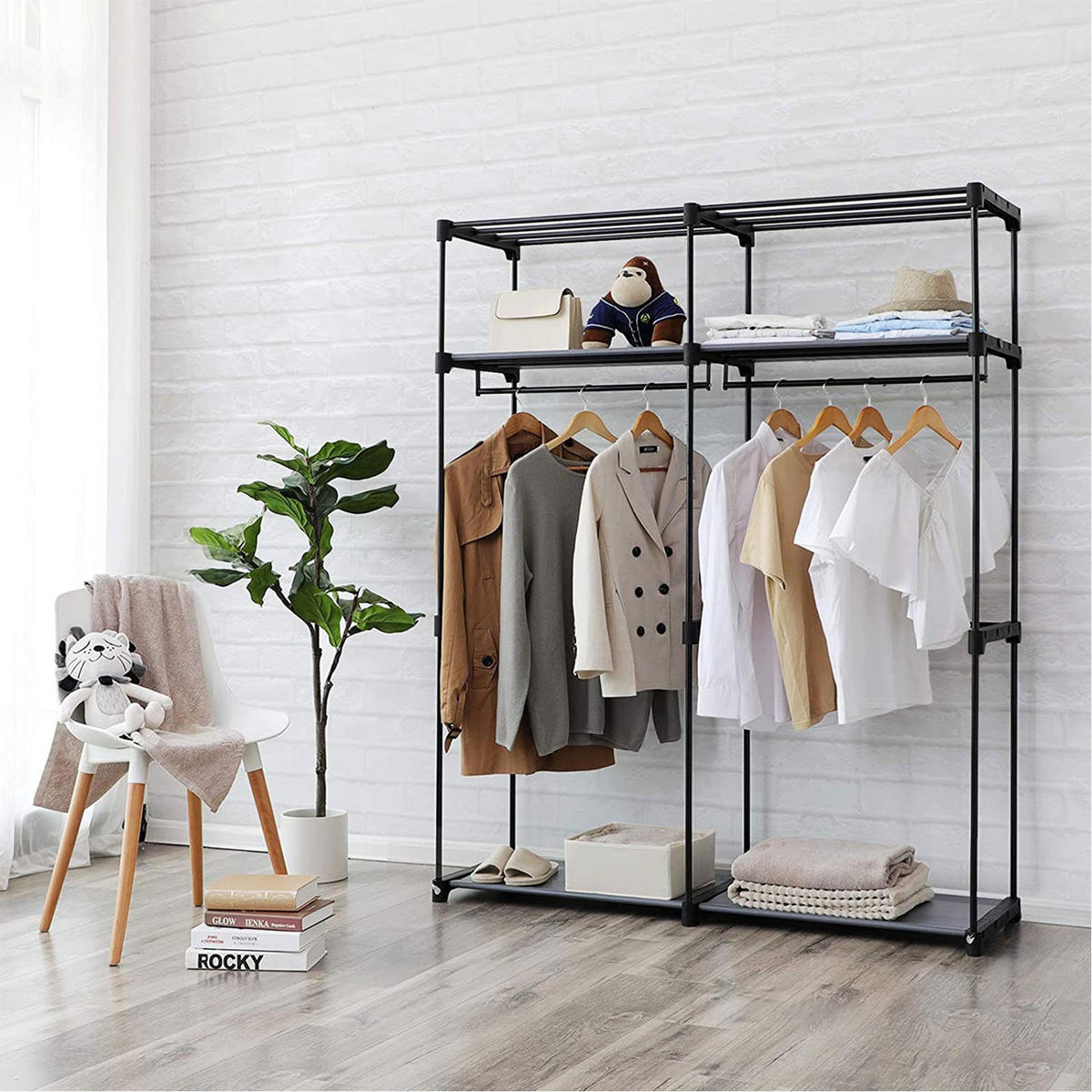 STOFFSCHRANK KLEIDERSCHRANK - Schwarz, Textil (43/140cm) - Hansiro