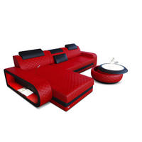 ECKSOFA Sofa Berlin Rot Schwarz Echtleder - Rot, Leder (308/198cm)