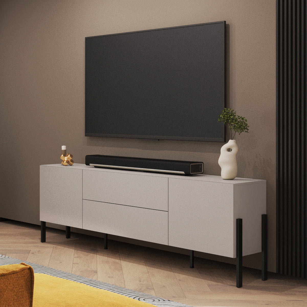 TV STOLEK Bérénice Kašmír a černá - béžová, kompozitní dřevo (204/70/40cm) - Petits-meubles