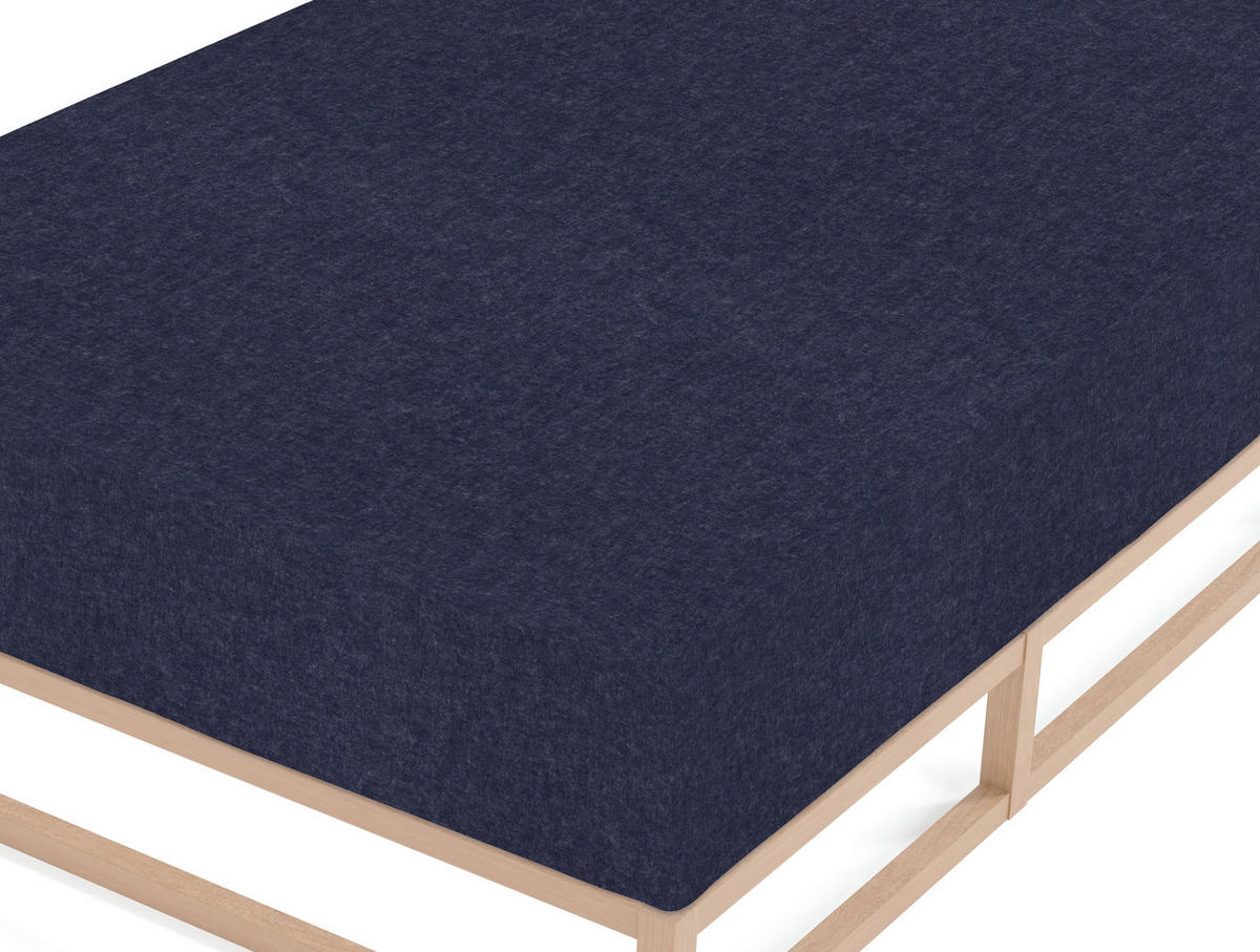 SPANNBETTTUCH Biber Melange UNI marine, 180x200 cm - 200x200 cm - Dunkelblau, Textil (200/200cm) - biberna