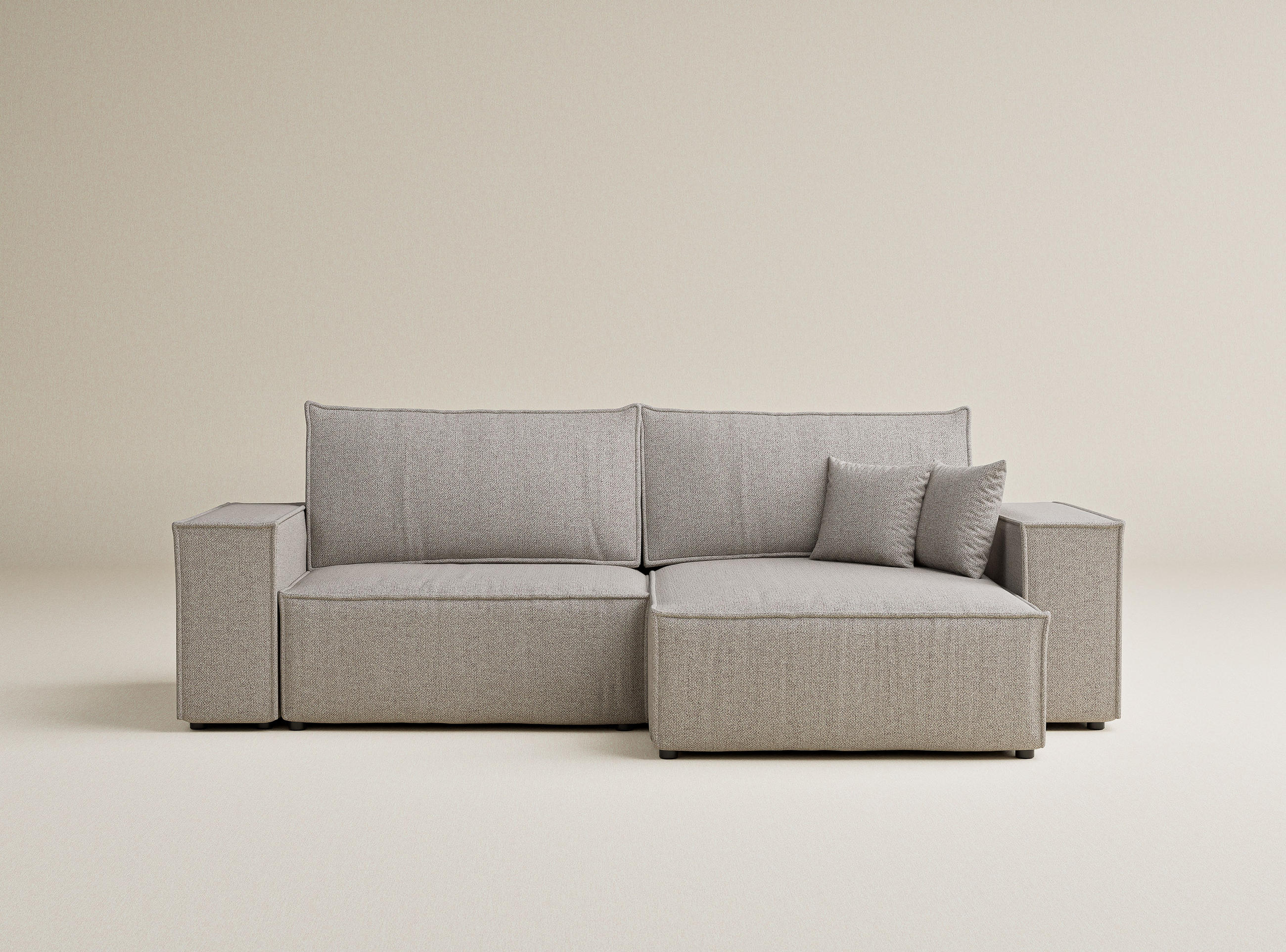 ECKSOFA MIT SCHLAFFUNKTION Zaya Seidengrau Webstoff - Beige/Schwarz, Holz/Holzwerkstoff (255/148cm) - Maison de Reve