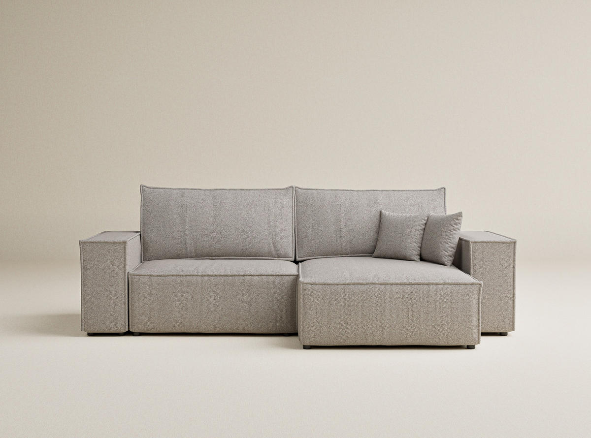 ECKSOFA MIT SCHLAFFUNKTION Zaya Seidengrau Webstoff - Beige/Schwarz, Holz/Holzwerkstoff (255/148cm) - Maison de Reve