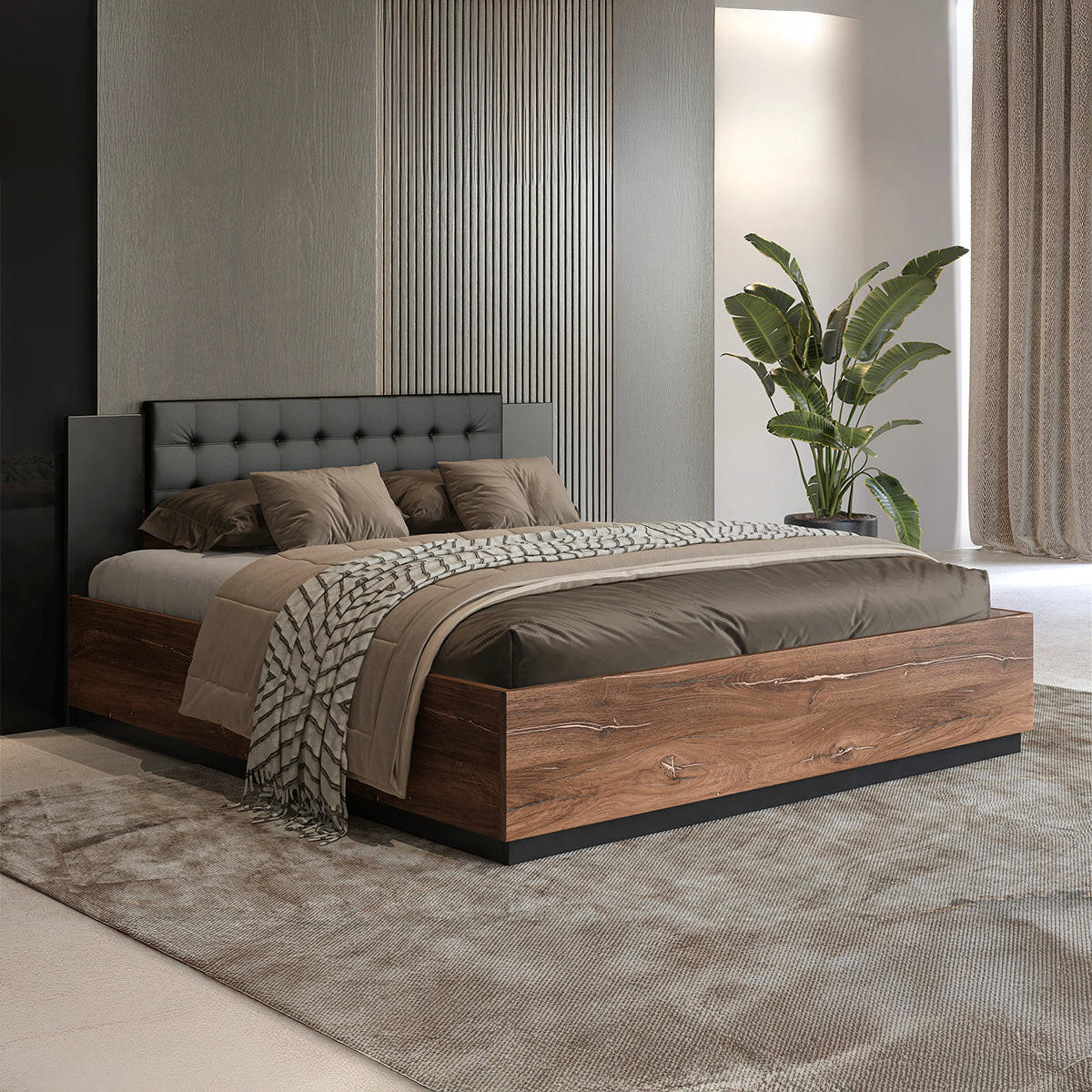 BOXSPRING POSTELJA 140/200 Alec Temni les in črna - črna, leseni material (140/200cm) - Petits-meubles