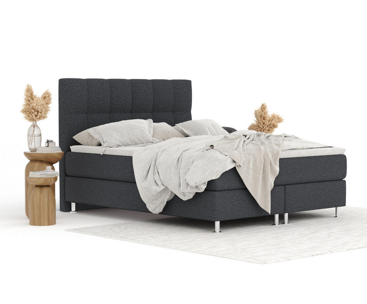 BOXSPRINGBETT Elisio Schwarz 160/200 cm mit Latex-Topper - Silberfarben/Schwarz, Holz/Holzwerkstoff (160/200cm) - Maison de Reve