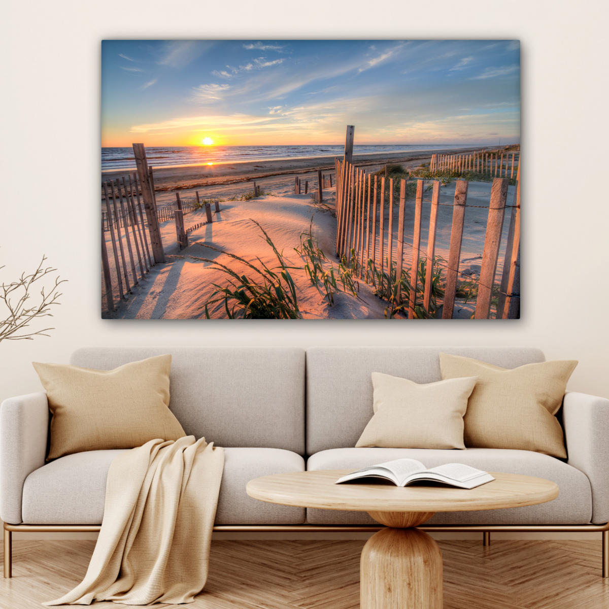 LEINWANDBILD Strand - Meer - Düne - Sonnenuntergang - Landschaft XXL 150x100 cm - Beige, Textil (150/100cm) - MuchoWow