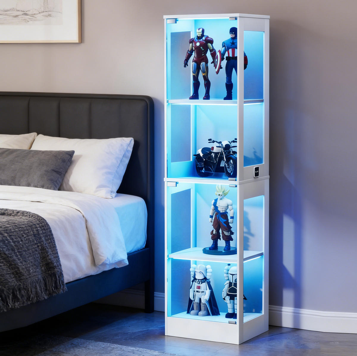 VITRINE 40/35/165 cm aus MDF und Glas mit LED-Beleuchtung und Bewegungssensor Weiß - Weiß, Holzwerkstoff (40/165/35cm) - Modenvie