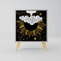 SIDEBOARD STELLAR CONSTELLATIONS, Grau, 57,5x42x75,5 cm, Goldfarbene Metallfüße - Goldfarben/Multicolor, Holzwerkstoff/Metall (57.5/75.5/42cm) - SpaceRebels