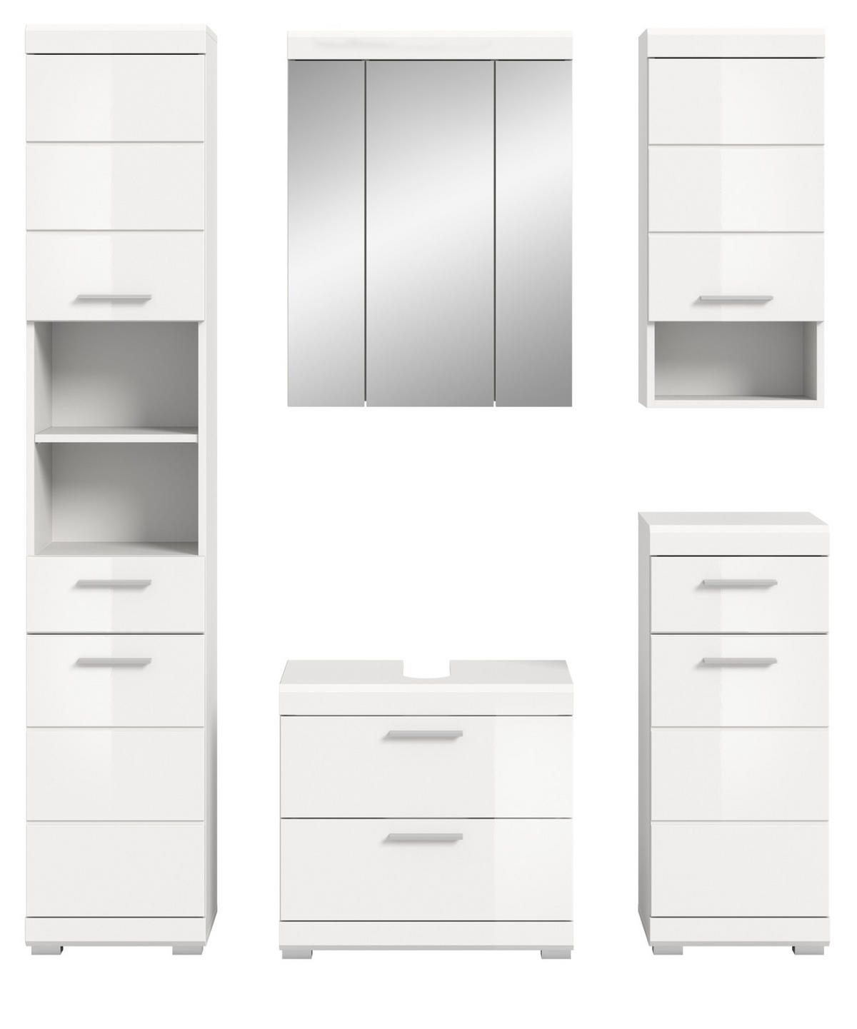BADMÖBEL-SET weiß Hochglanz 5-teilig 164 cm, Komplettset mit viel Stauraum - Weiß Hochglanz, Glas/Holzwerkstoff (164/191/37cm) - Inn.Furn