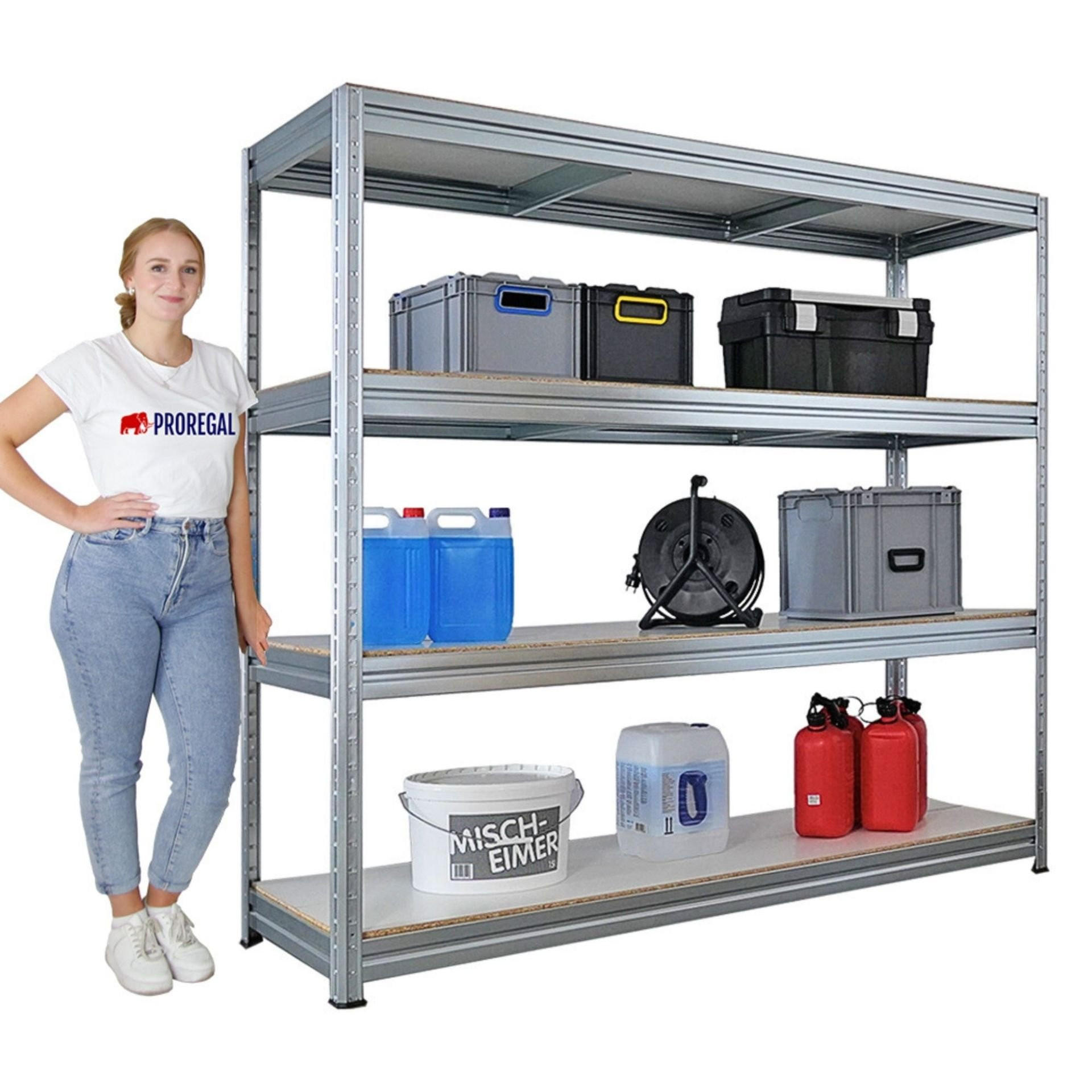 SCHWERLASTREGAL Dino 180x200x60cm Melamin-Ebenen Verzinkt - Silberfarben, Metall (200/180/60cm) - PROREGAL