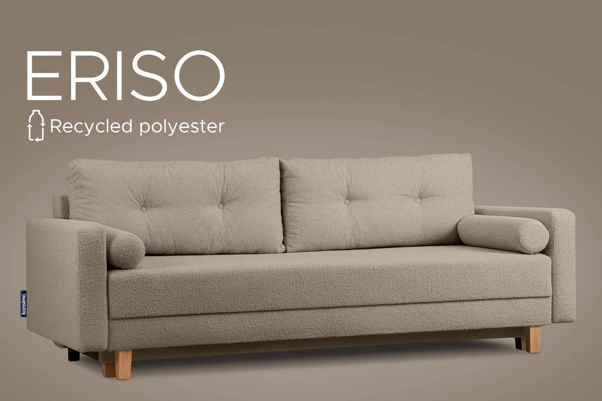 3-SITZER-SCHLAFSOFA ERISO mit weiche Sitzfläche und hohe Rückenlehne, Bouclé-Stoff, braun - Braun, Textil (220/80/100cm) - KONSIMO®