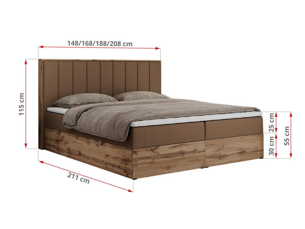 BOXBETT BELLISSIMO 200/200 Braun Kunstleder - H3 - Braun, Holz/Textil (200/200cm) - MKS