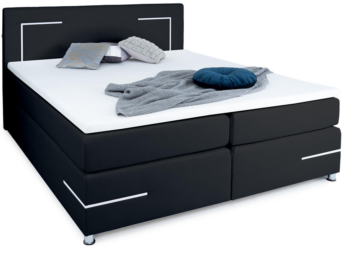 BOXSPRINGBETT Lights 2.0 Schwarz 160/200 cm H2/H3 Kunstleder - Schwarz, Textil (160/200cm) - wonello