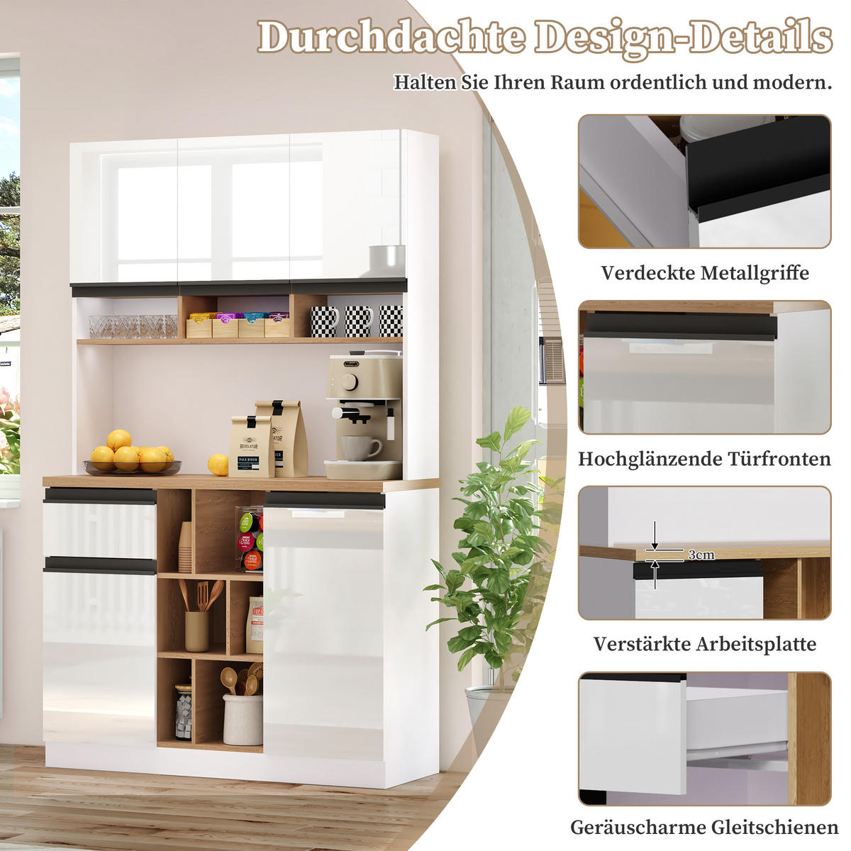 BUFFET 105/45/185 cm Weiß aus MDF mit Hochglanzfronten - Weiß, Holzwerkstoff (105/185/45cm) - OKWISH