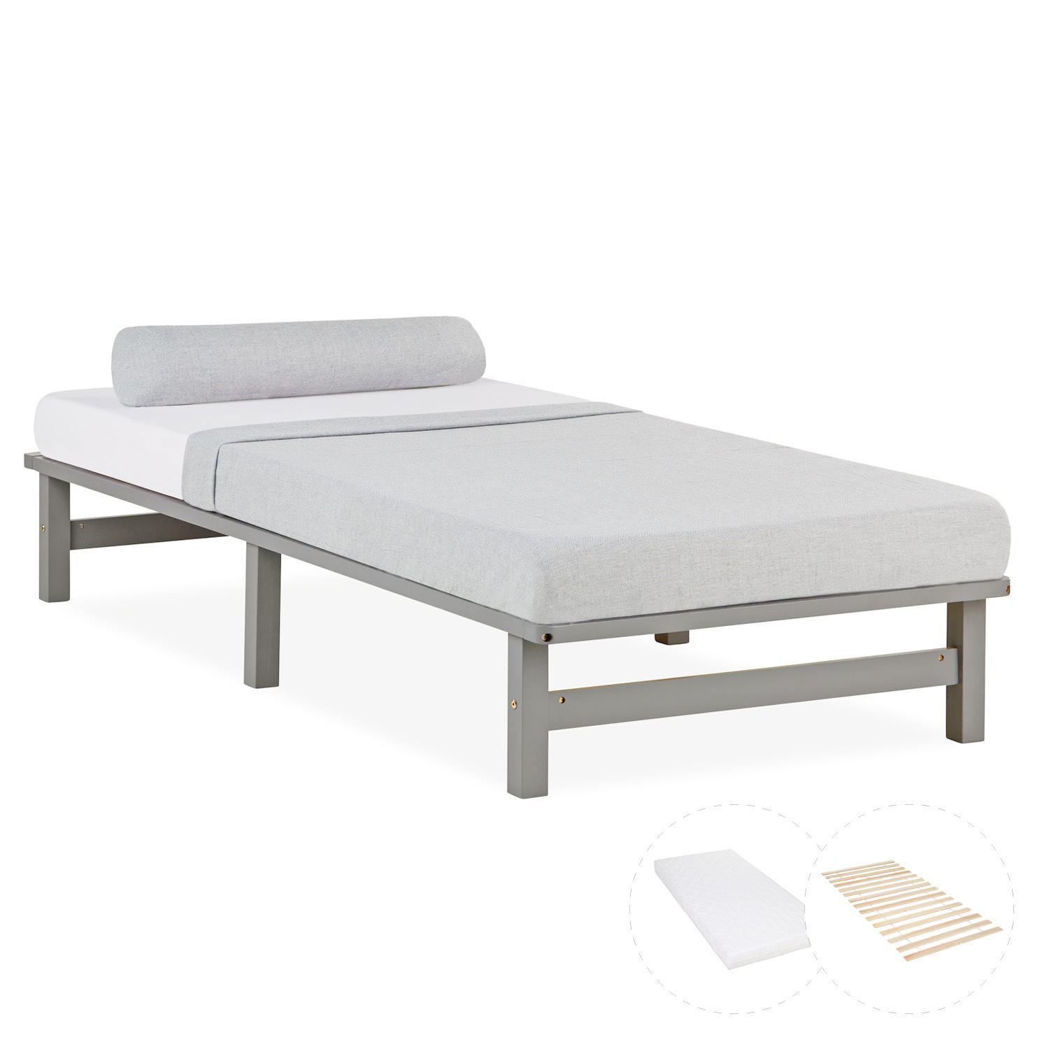 HOLZBETT mit Matratze 90/200 cm grau - Grau, Holz (90/200cm) - Homestyle4u