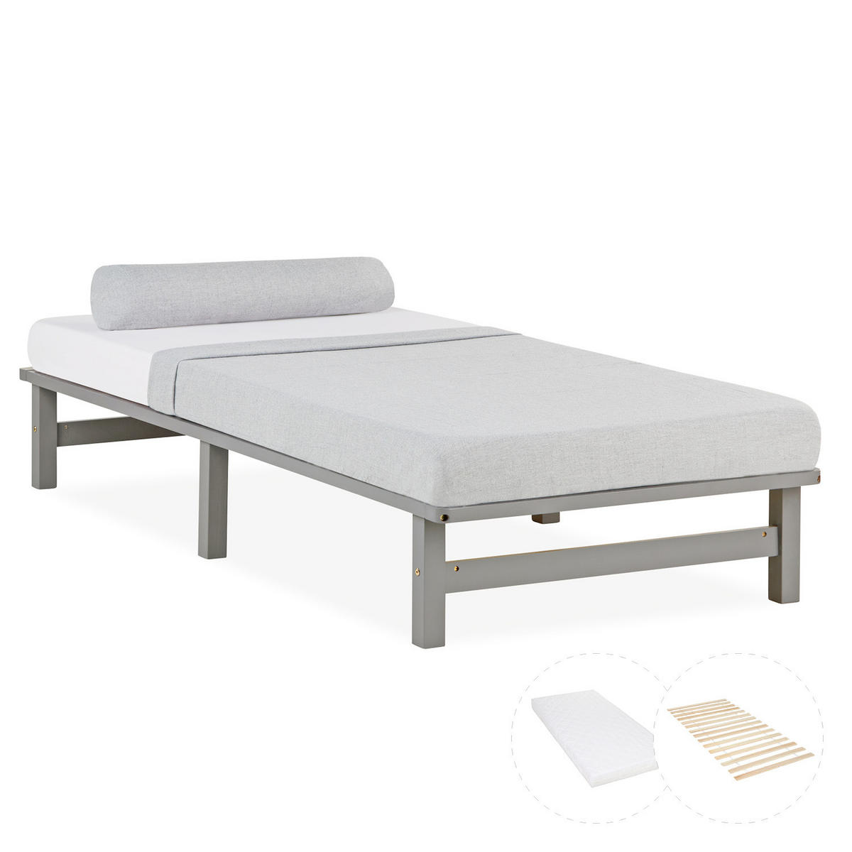 HOLZBETT mit Matratze 90/200 cm grau - Grau, Holz (90/200cm) - Homestyle4u