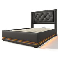 STAURAUMBETT 90/200 cm DE-00519, in Schwarz, LED und hydraulischem Bettkasten - Schwarz, Metall (90/200cm) - ComfortXL