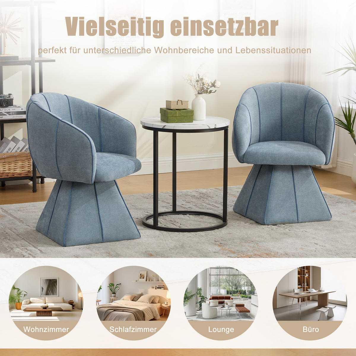 DREHSESSEL Chenille Stoff 360° Drehbar Polstersessel Loungesessel, Blau - Blau, Textil (56/74.5/54cm) - LVHOM