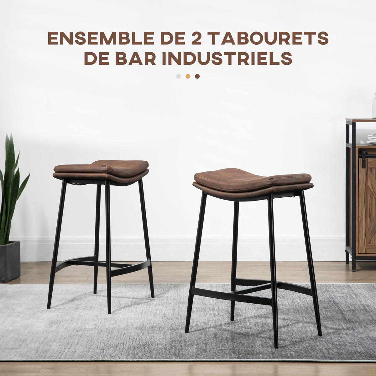 BARHOCKER 2er-Set DE-14723 industriell mit Fußstütze Braun/Schwarz - Braun, Metall (38.5/68.5/48.5cm) - ComfortXL