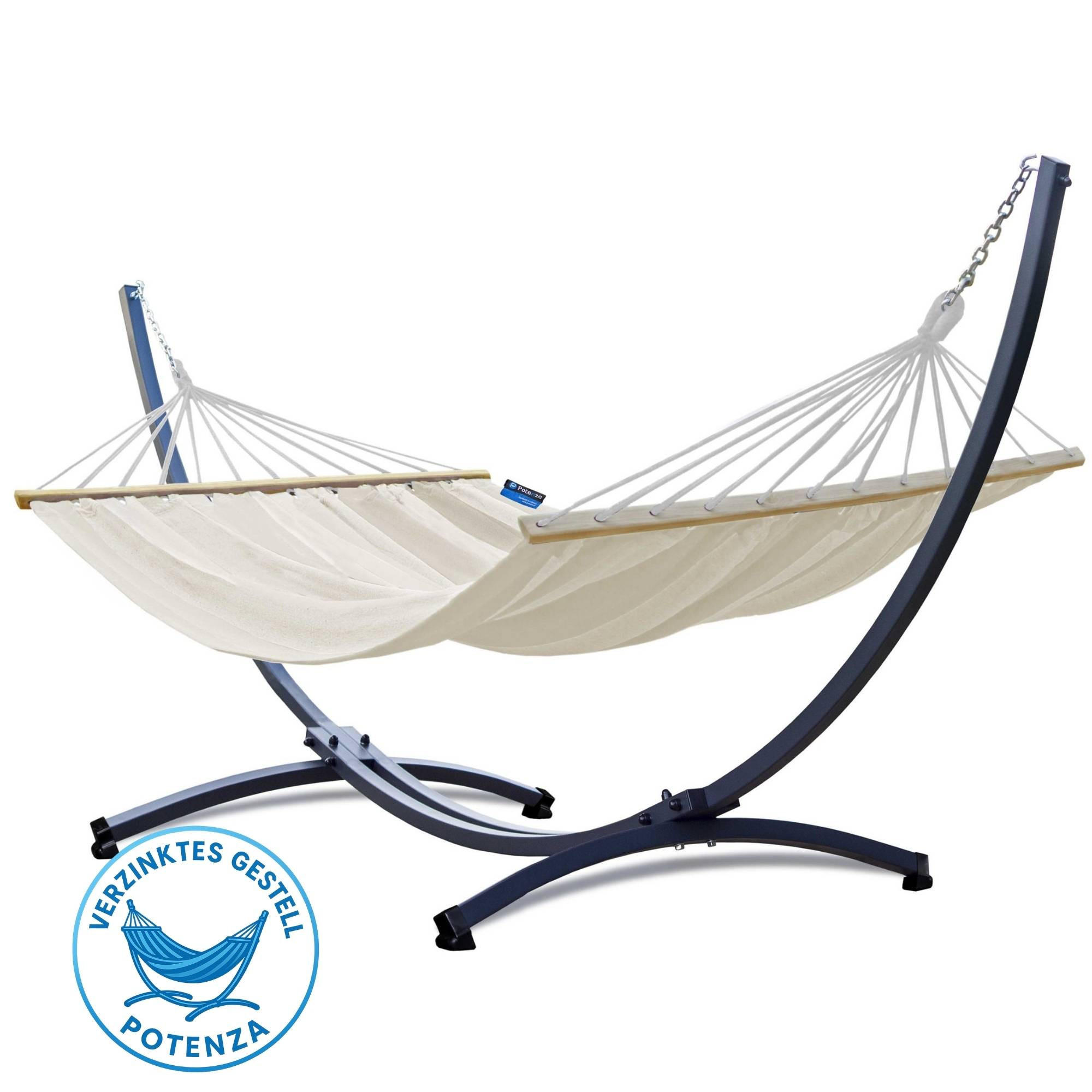 HÄNGEMATTE mit Verzinktem Gestell, 2 Personen, Stabhängematte, XXL, 200 kg, Metall, Beige, einfache Montage - Ecru, Metall (370/130/120cm) - Potenza