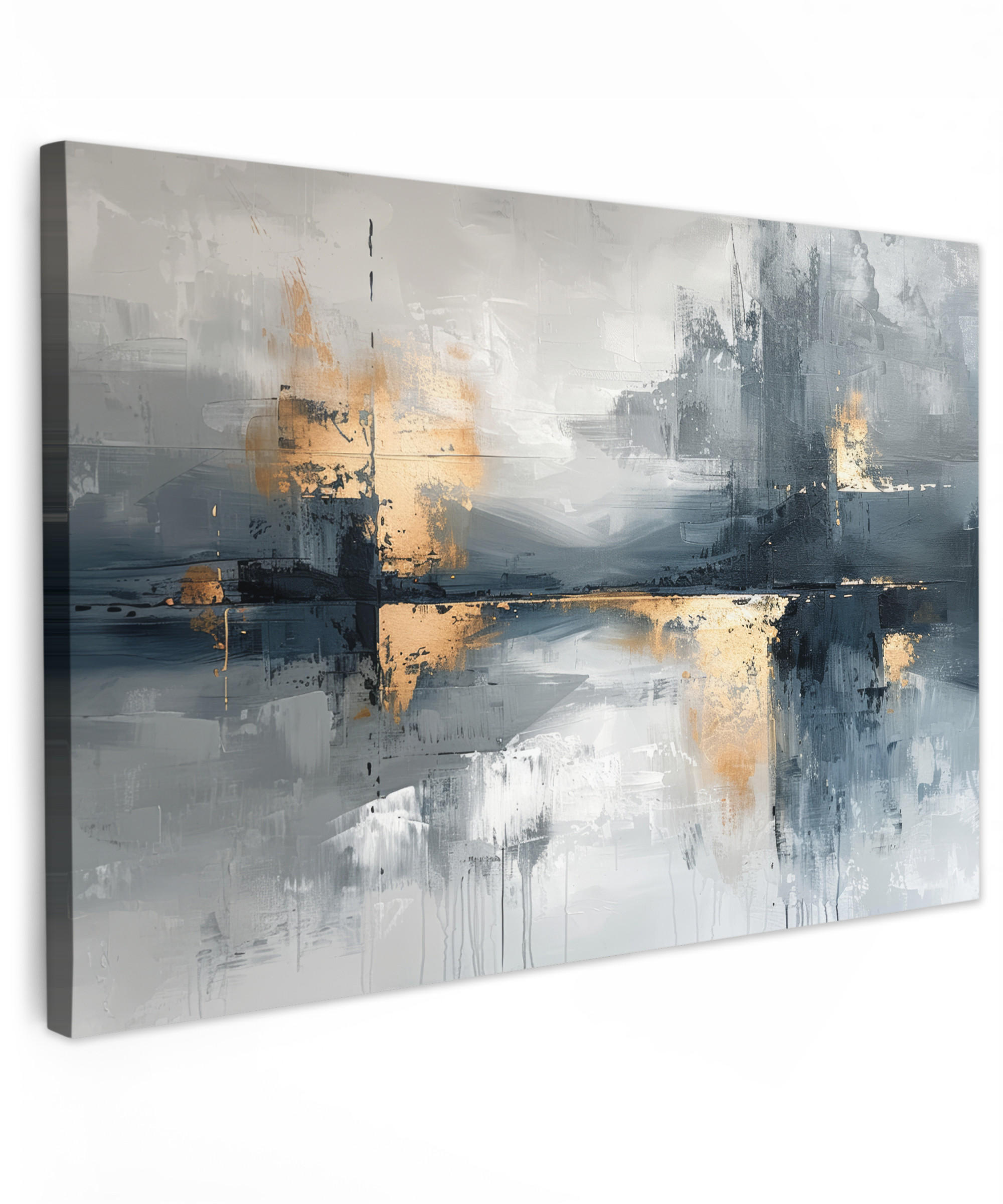 LEINWANDBILD Kunst - Grau - Gold - Abstrakt Groß 140x90 cm - Dunkelgrau, Textil (140/90cm) - MuchoWow
