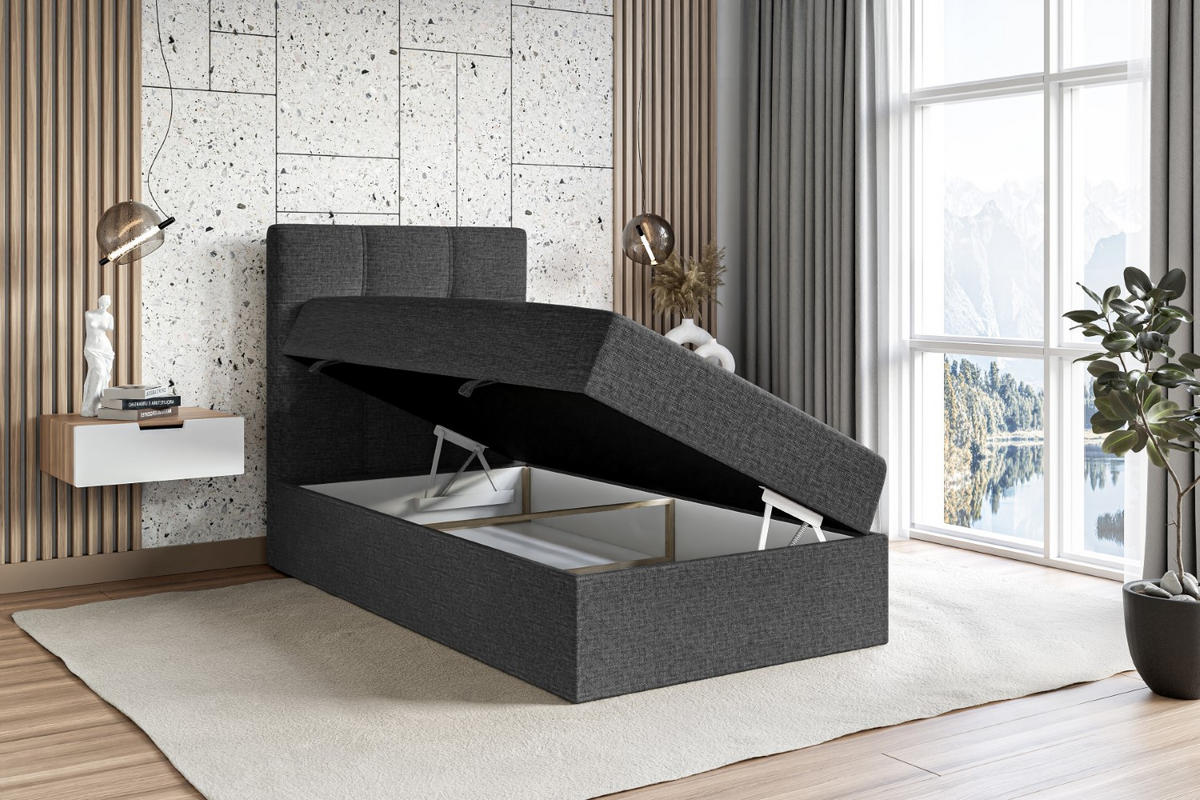 BOXBETT mit Matratze H3 und Lattenrost - MARCE - 90x200 - Links Dunkelgrau - Dunkelgrau, Holzwerkstoff (90/200cm) - ALTDECOR