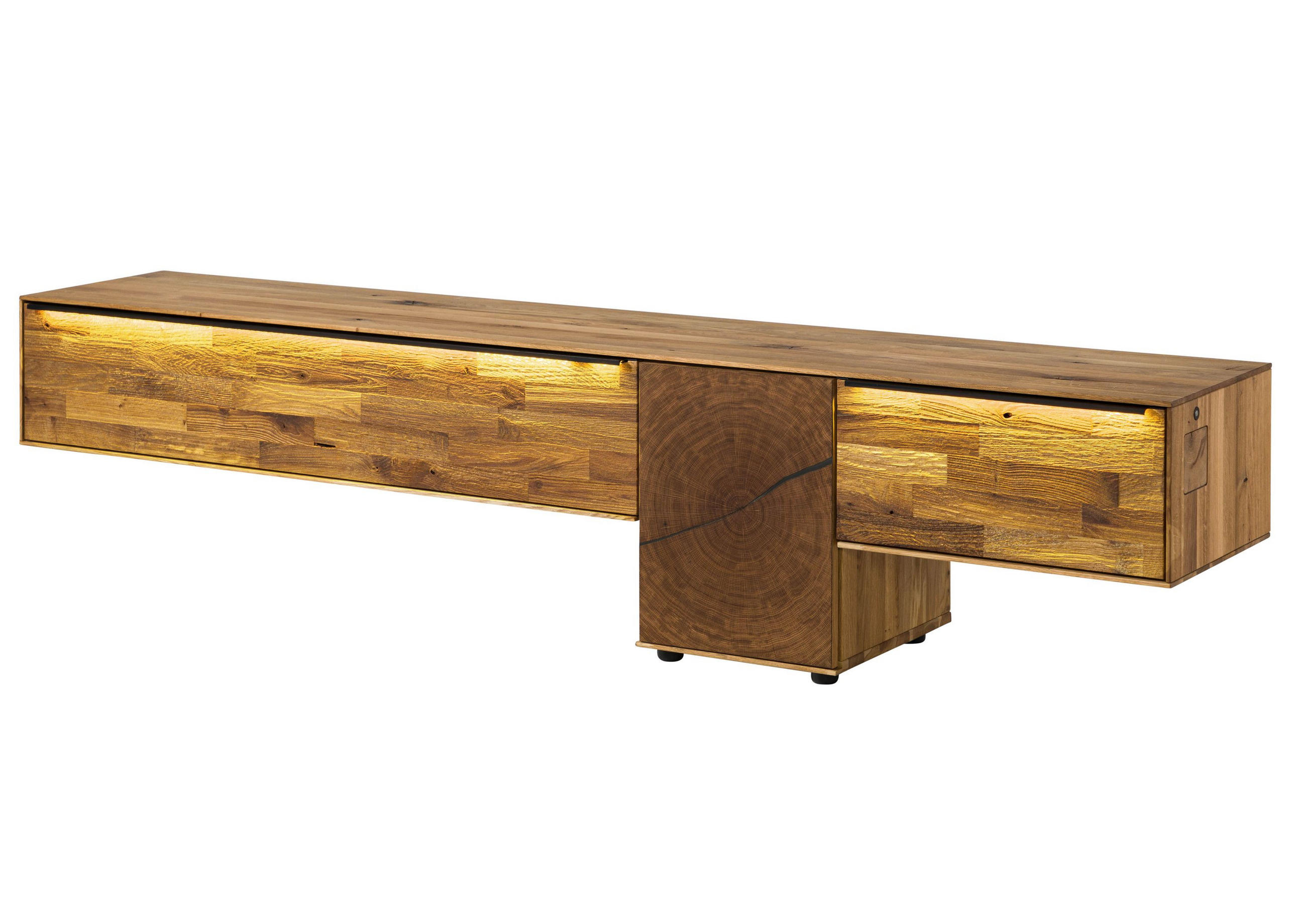 LOWBOARD Wildeiche 220x43x55 natur geölt WIEN #111 - Naturfarben, Holz (220/55/43cm) - Massivmoebel24