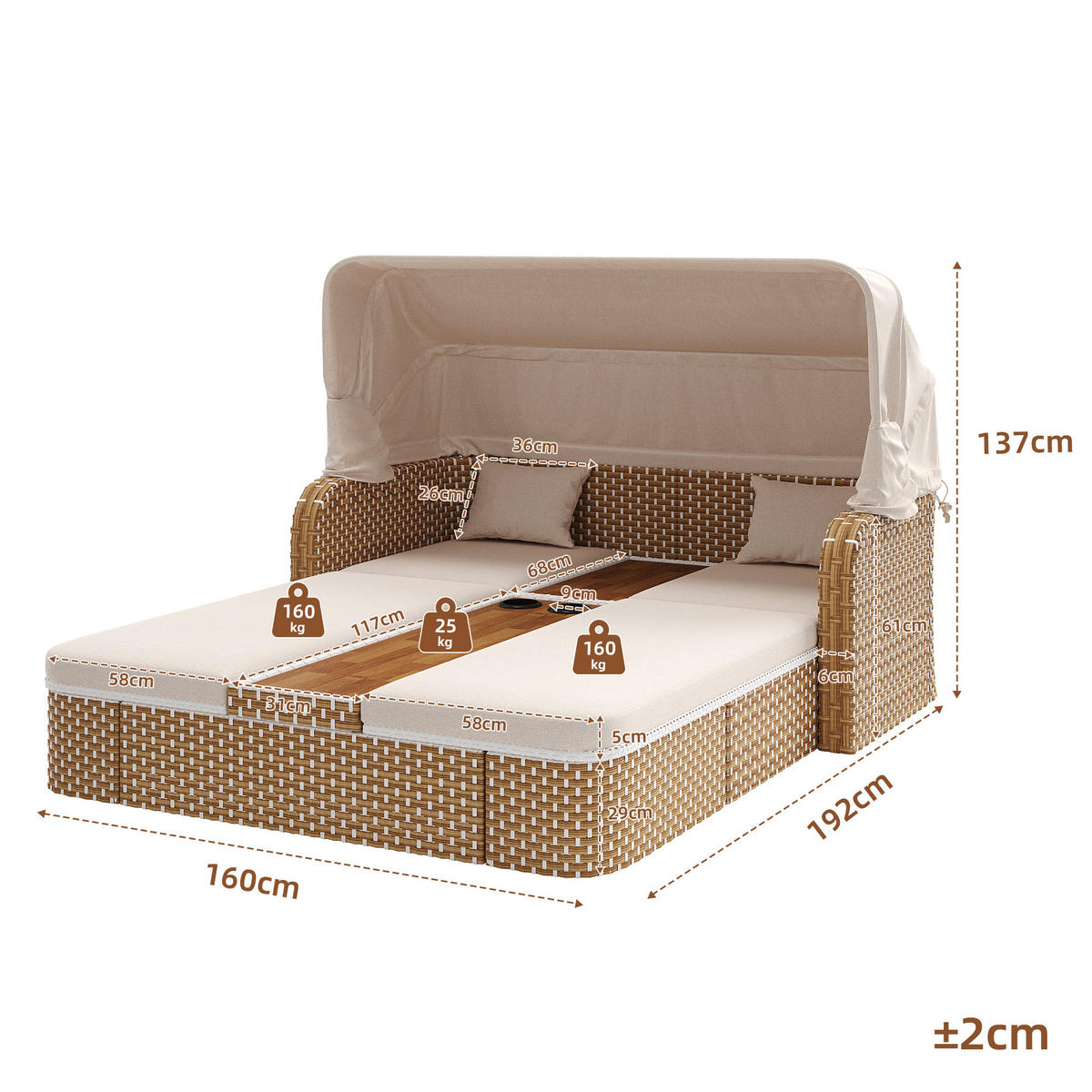 LOUNGESET Beige/Grau Mit Sonnenschutz & Pavillon - Beige, Metall (160/137/192cm) - FLIEKS
